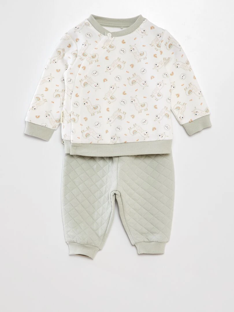 Ensemble sweat + pantalon Petit Béguin Blanc/vert