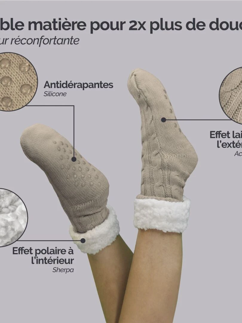 Paire de chaussettes  chaussons polaires mixtes   Taille 35 39   Vivezen   Beige