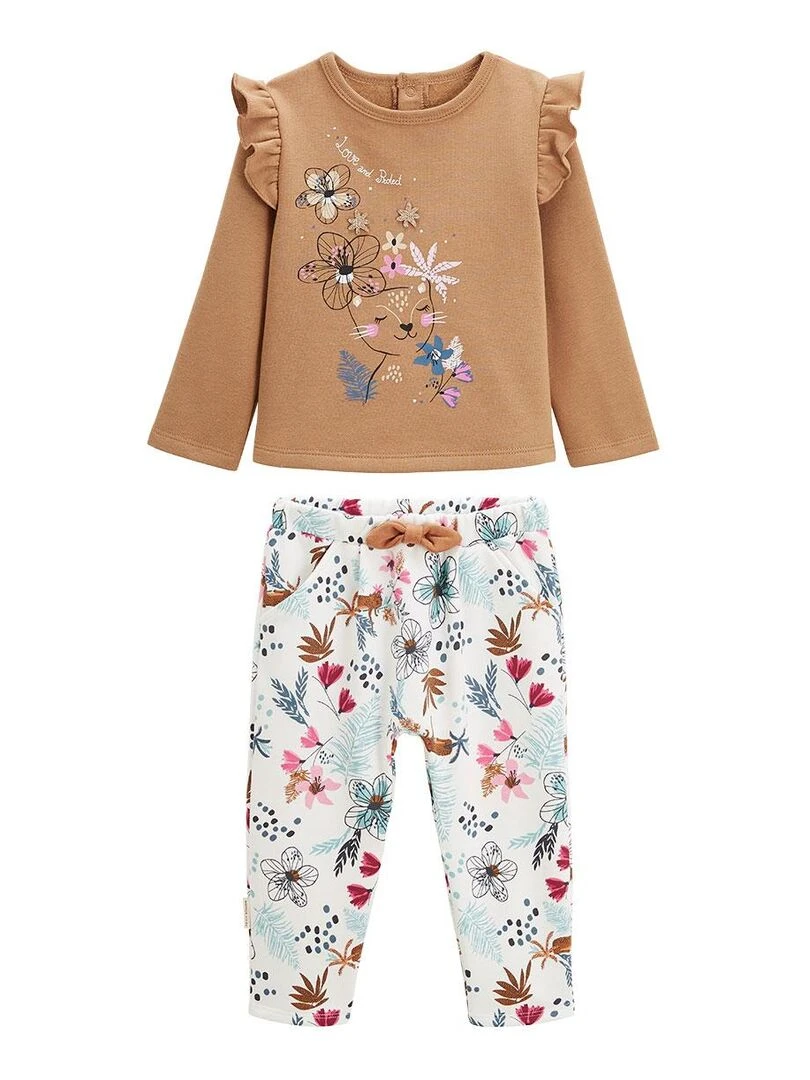 Ensemble en molleton sweat et pantalon bébé fille Love Nature Moutarde