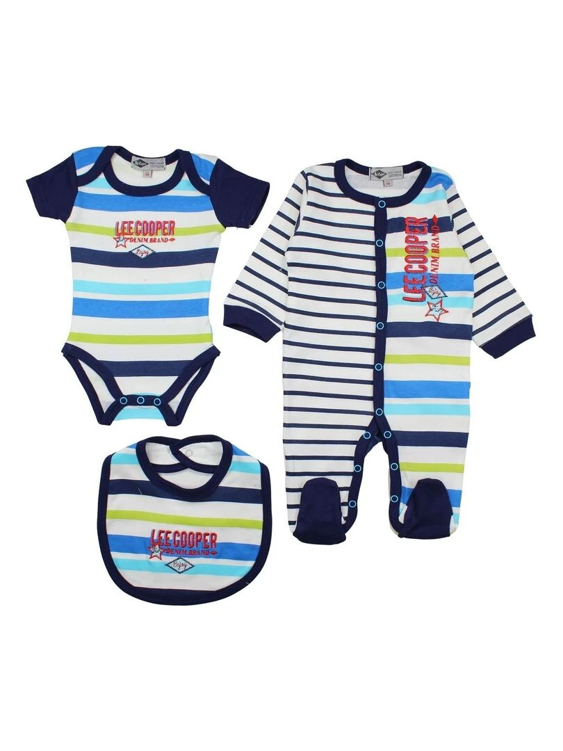 Lee Cooper Ensemble Body grenouillère bavoir bébé garçon Imprimé Logo Bleu