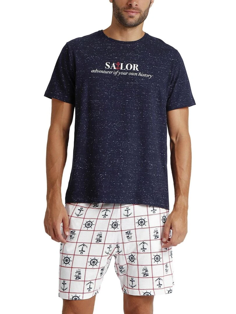 Pyjama short t shirt Sailor Bleu marine