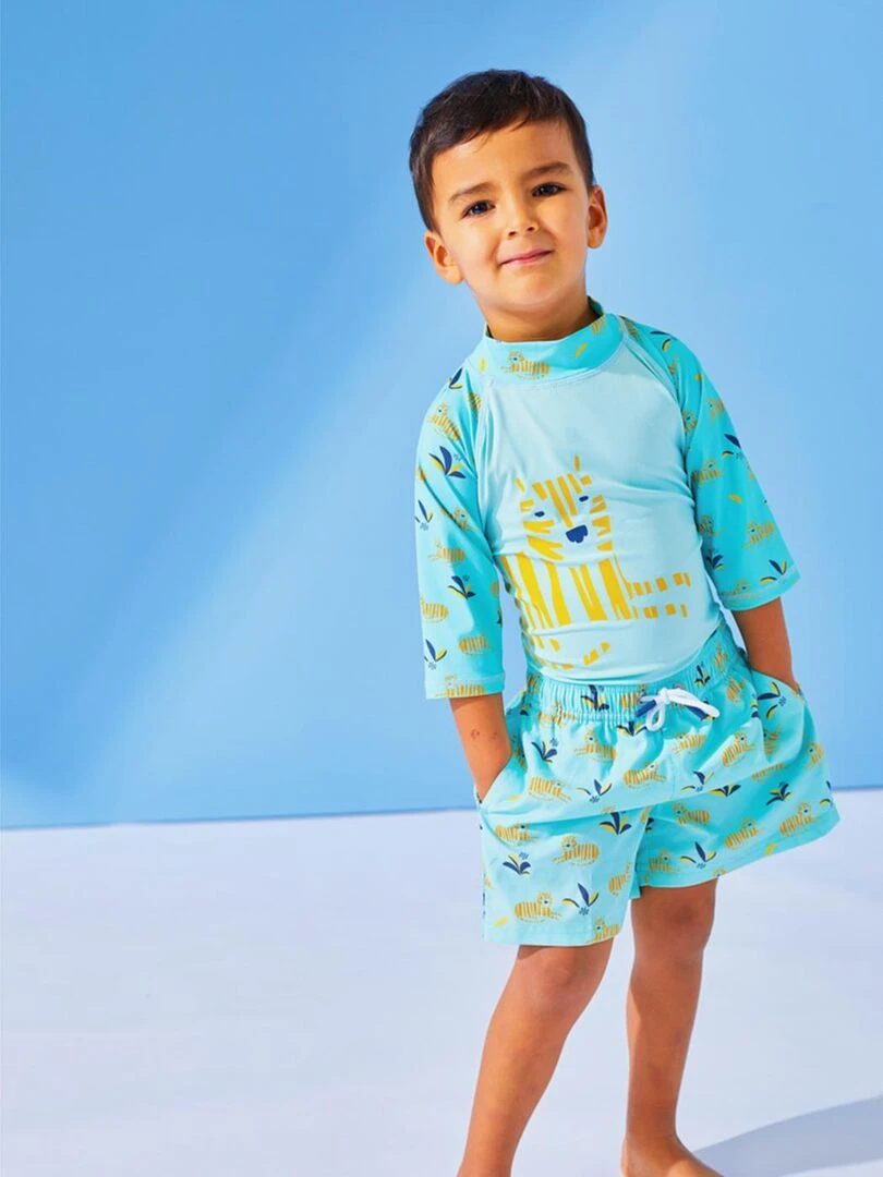 Boxer de bain avec tigres Archimède Bleu turquoise