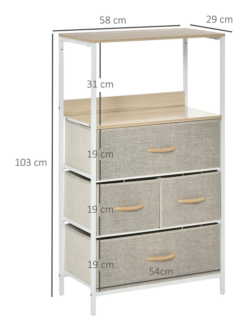 Commode 4 tiroirs 58 x 29 x 103 cm gris   Gris