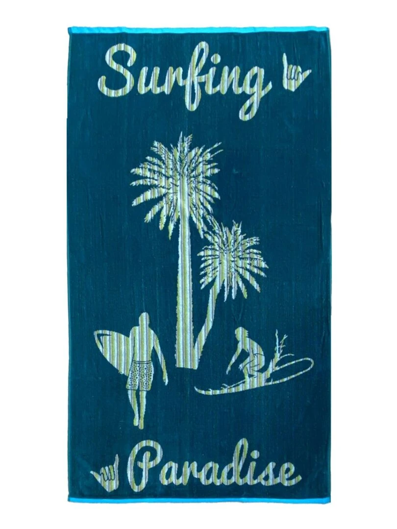 Serviette de plage éponge velours Jacquard Canoa 90x160 Bleu canard