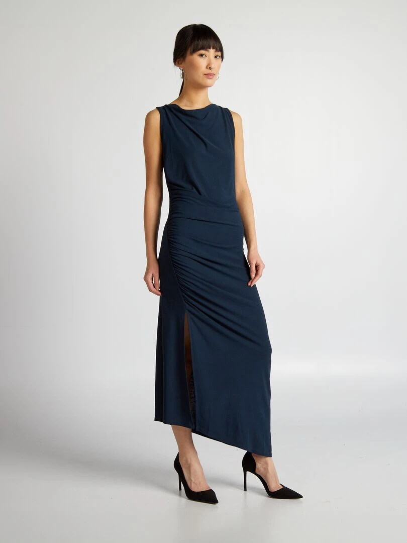 Robe drapée à col bénitier   Marine