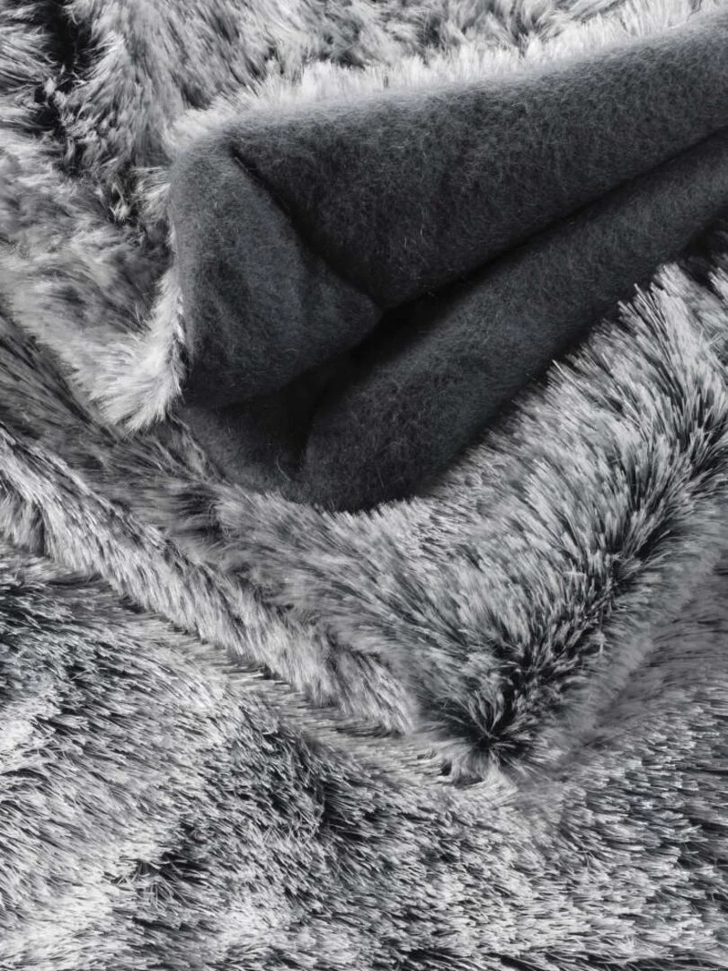 Plaid couverture a poil doux 180 x 220 cm imitation Antartic Gris Gris