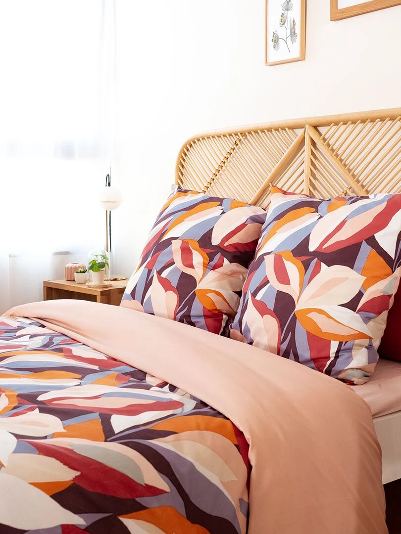 Parure de lit imprimé 2 personnes Beige/rouge