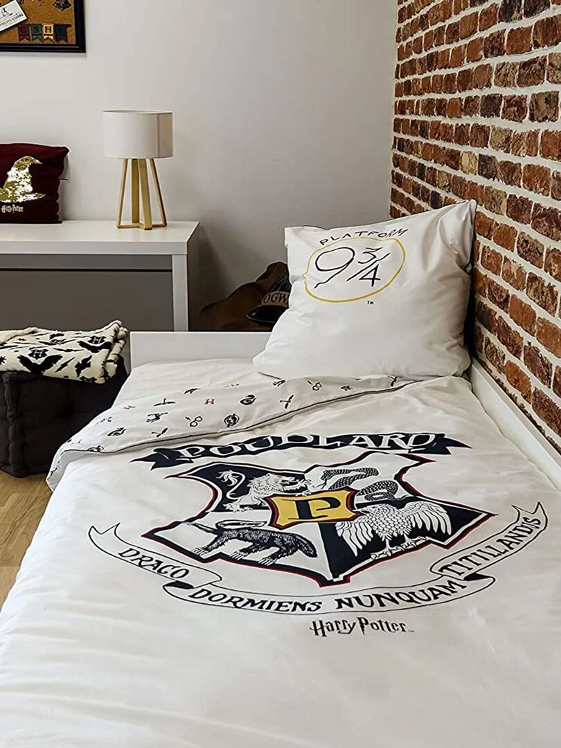 Housse de couette Harry Potter Poudlard 140x200 cm 100% Coton Blanc