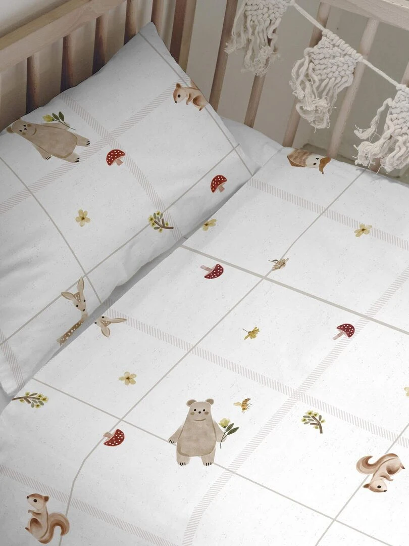 Parure housse de couette 2 pièces Woods animals "Happyfriday" Blanc