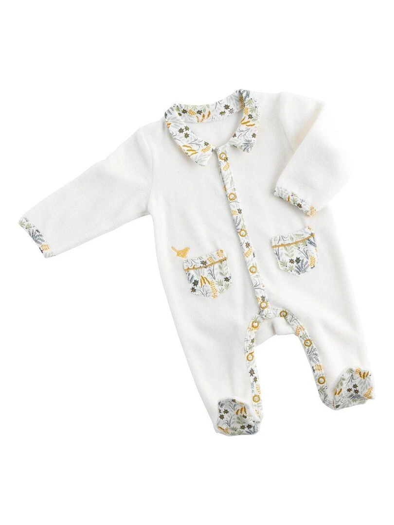 Pyjama bébé à manches longues en velours SAUTHON Blanc Jaune