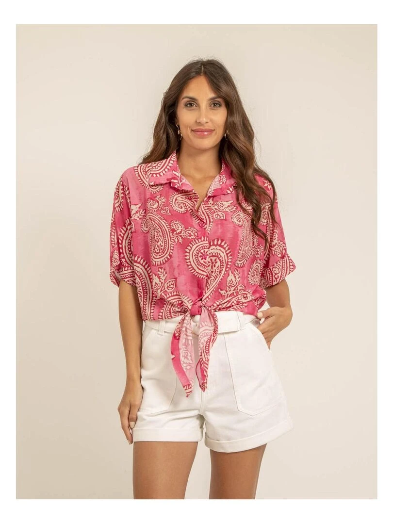 Chemise manches courtes motifs OPILINA Rose fushia