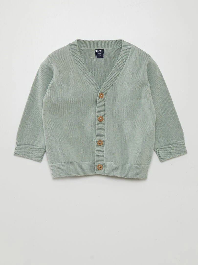 Gilet à col V en maille légère Vert