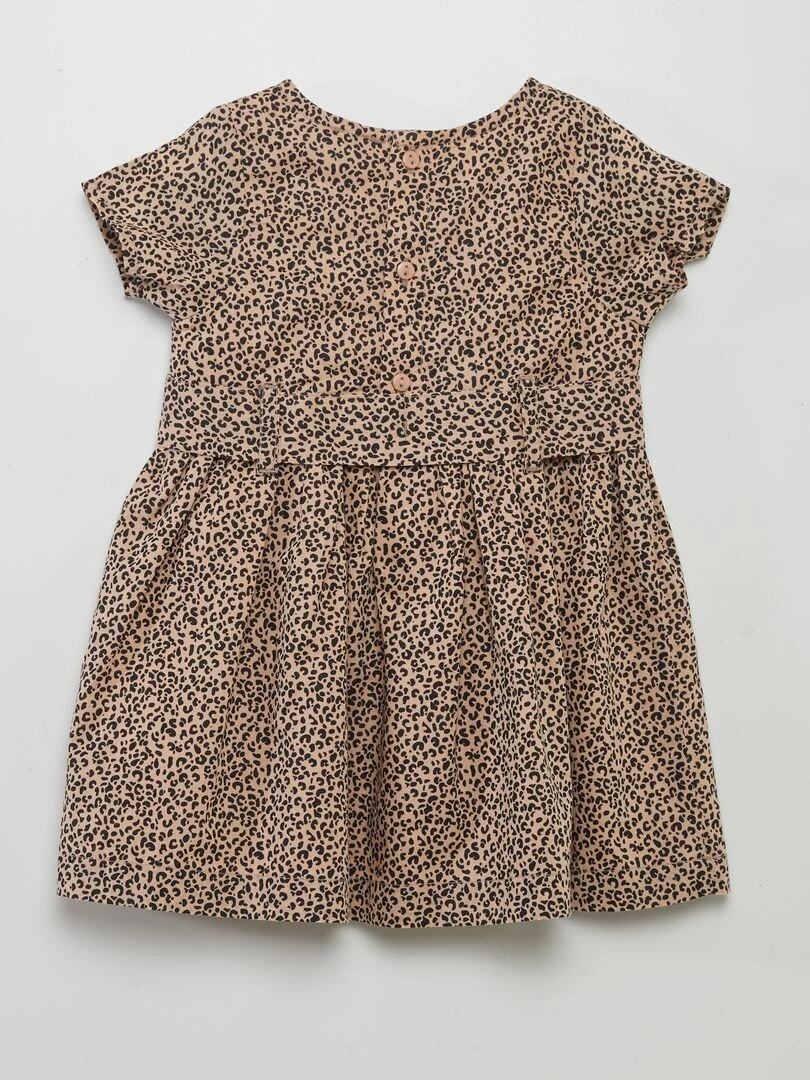 Robe à motifs avec ceinture à nouer Beige
