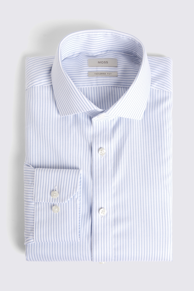 Tailored Fit Sky Royal Oxford Stripe Non-Iron Shirt   Buy Online at Moss