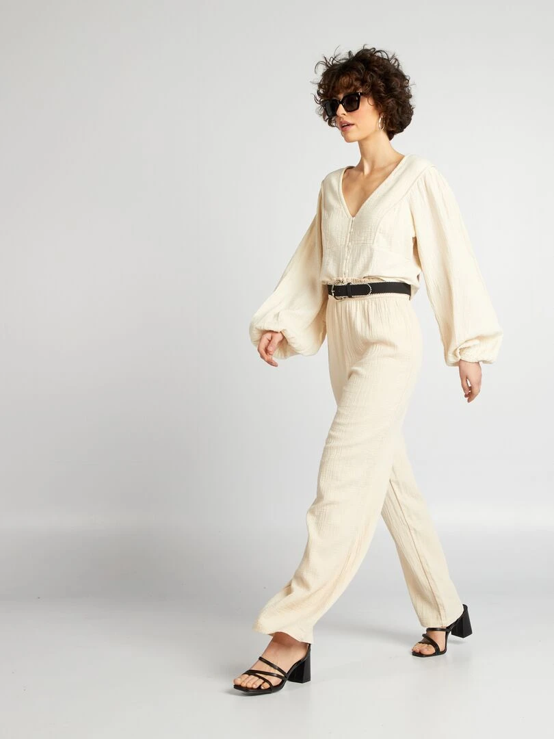 Blouse crop top en gaze de coton Beige