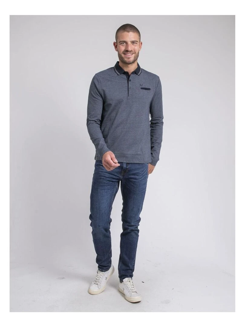Polo manches longues pur coton PANIKATSU   Bleu marine