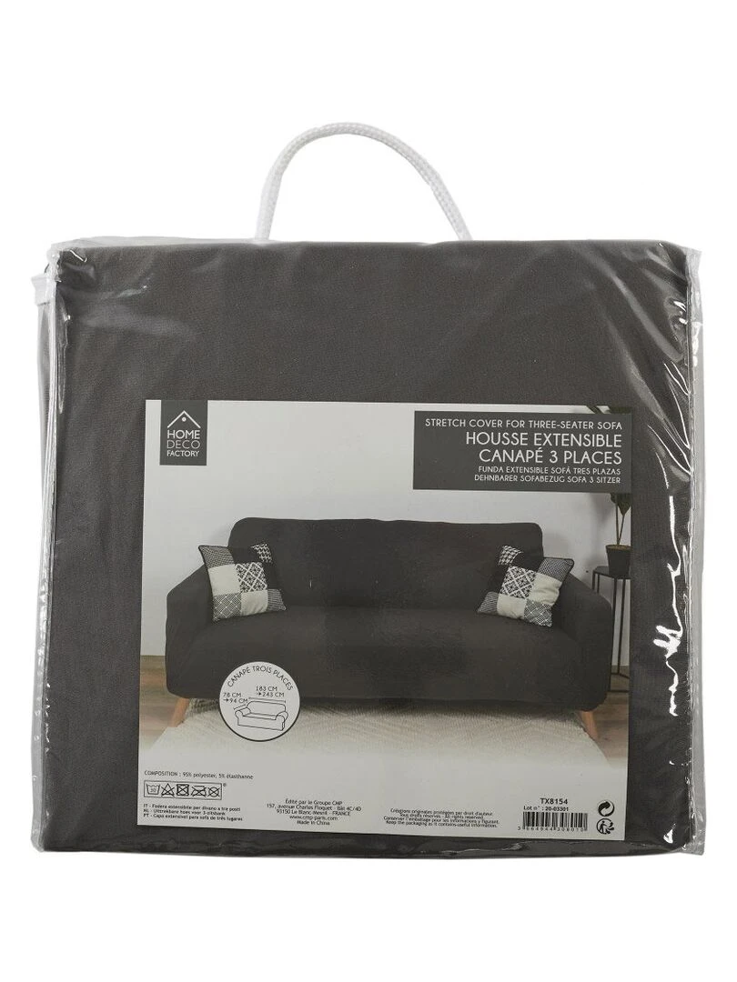 Housse de canapé 3 places extensible gris Gris