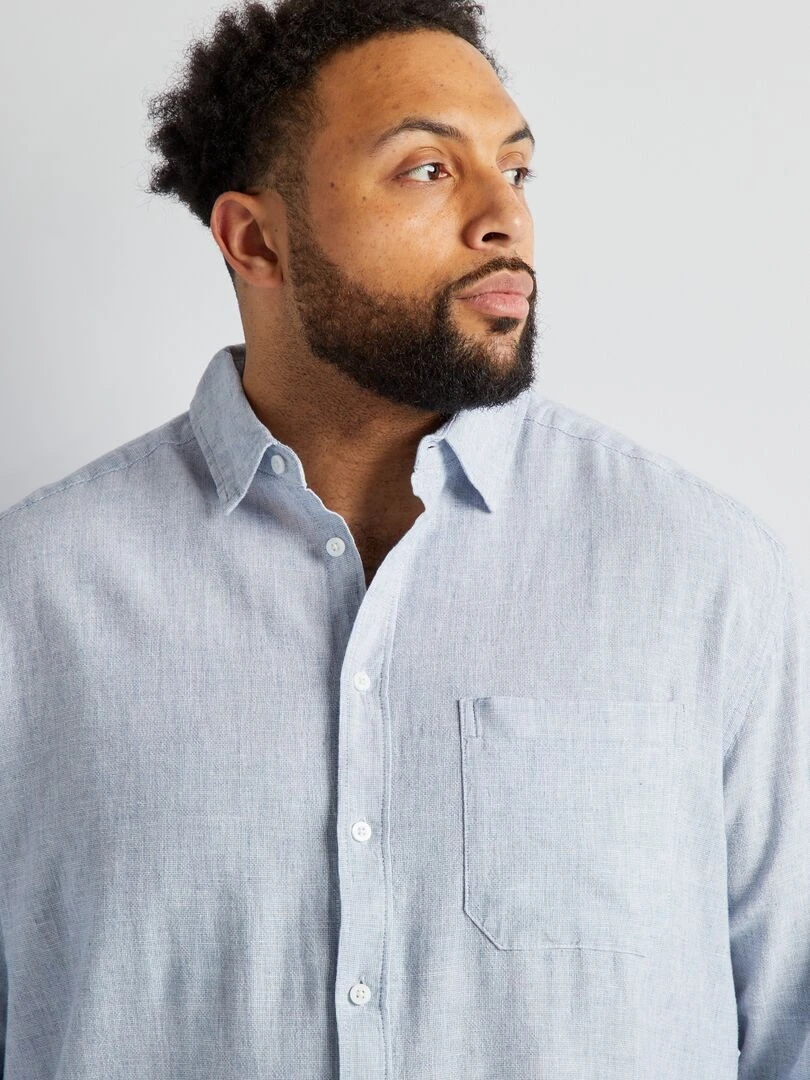 Chemise en lin et en coton   Bleu