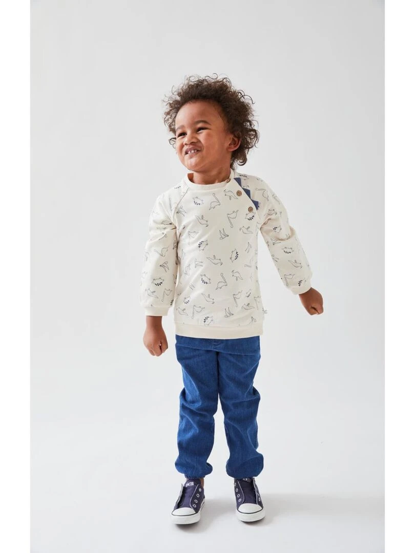 Sweat imprimé dino molleton  vanille   Noukie's   Beige