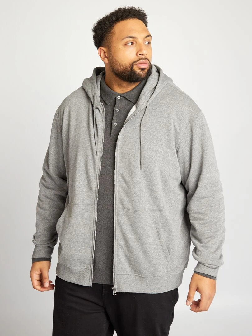 Sweat zippé en molleton à capuche Gris