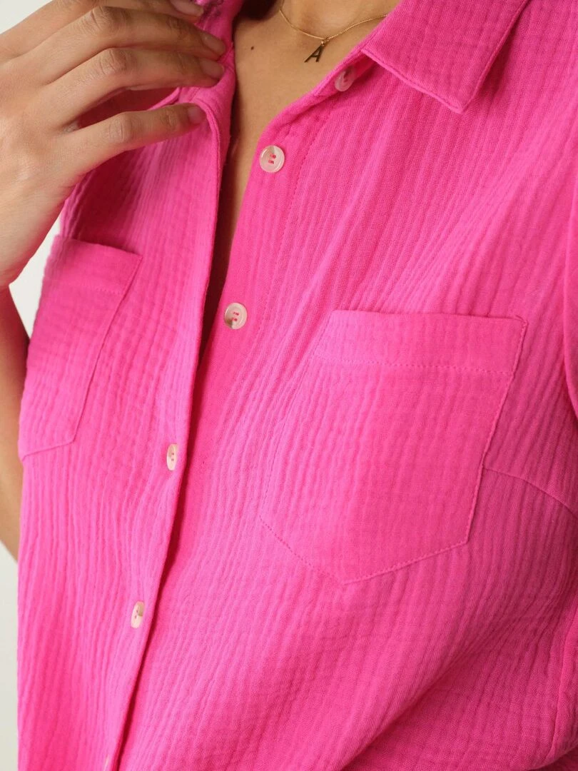 Chemise à manches courtes à revers pour femme 'Deeluxe'   Rose fushia