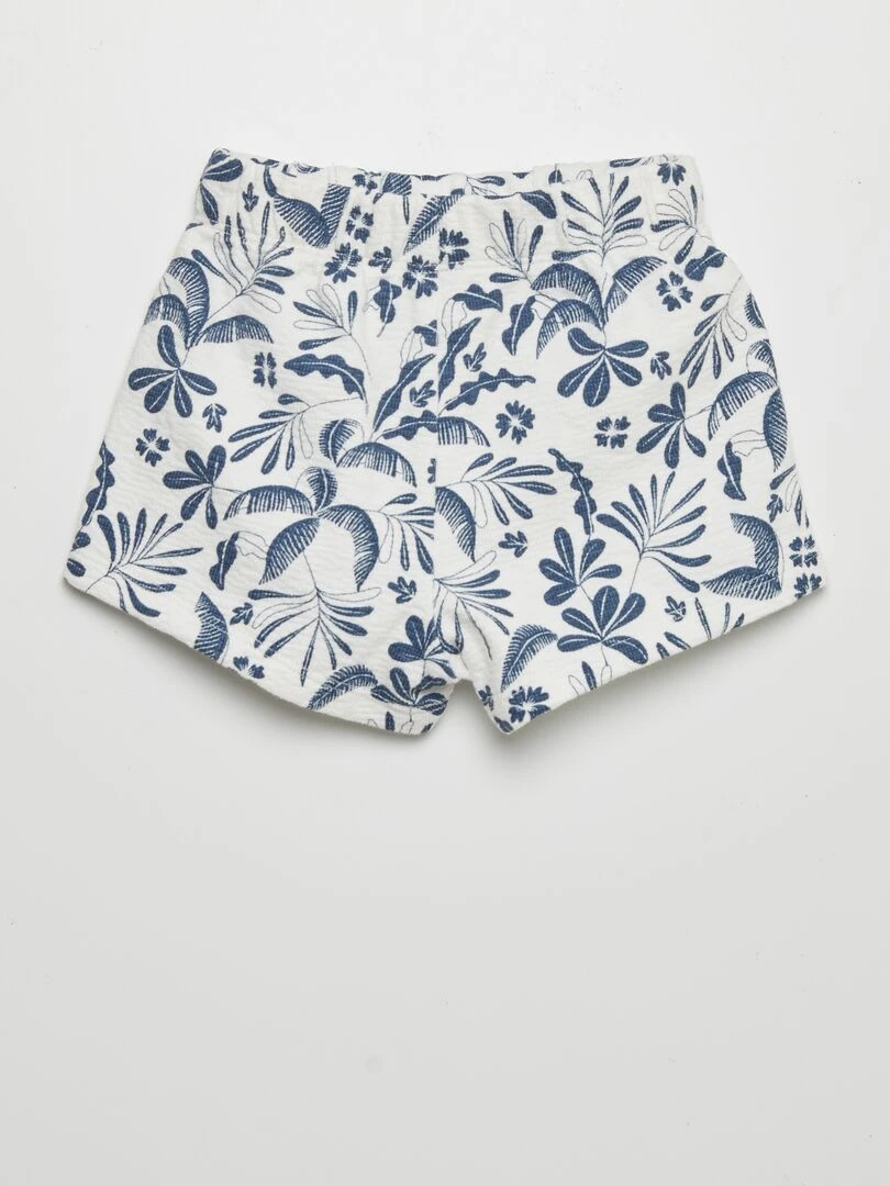 Short maille gaufrée imprimé feuillage Bleu/blanc