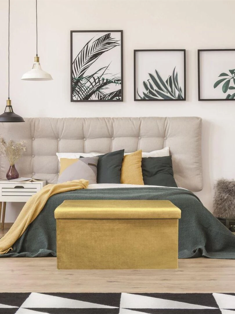 Coffre de rangement banc pliable velours côtelé Jaune