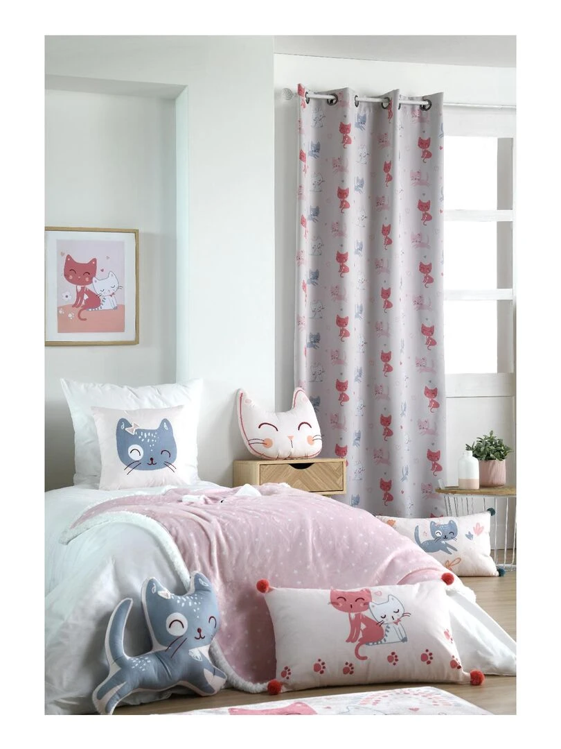 Rideau occultant petits chats   Rose clair