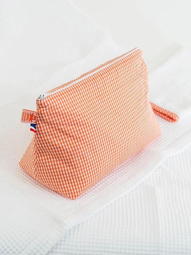 Trousse de Toilette en Coton Bio Vichy   Orange