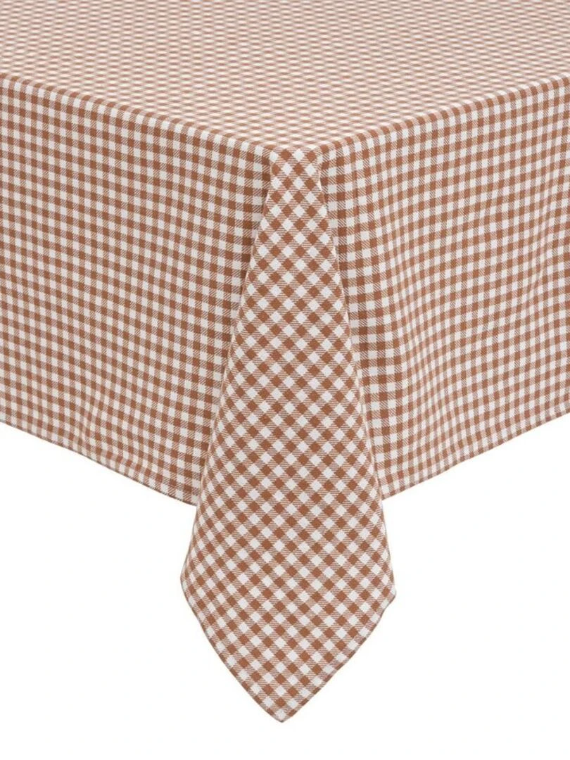 Nappe rectangulaire Vichy Floral Collection 150x250 cm coton Marron