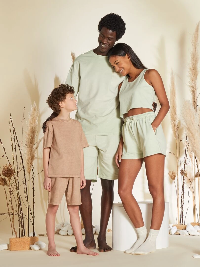 Pyjama court tee shirt + bermuda 2 pièces terracotta