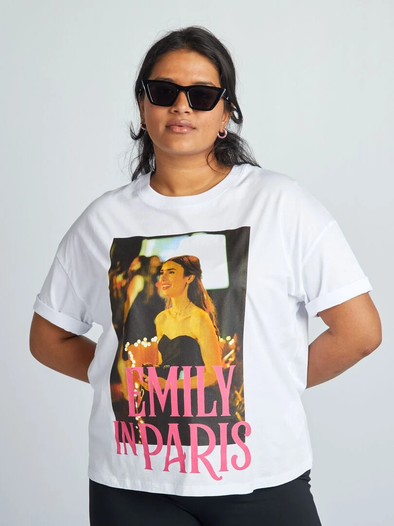Tee shirt 'Emily in Paris' à col rond blanc