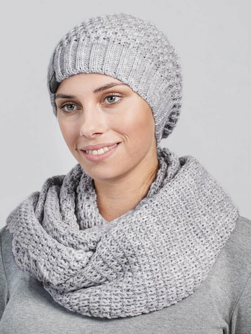 Ensemble Snood Bonnet Elixa Made in UE Gris