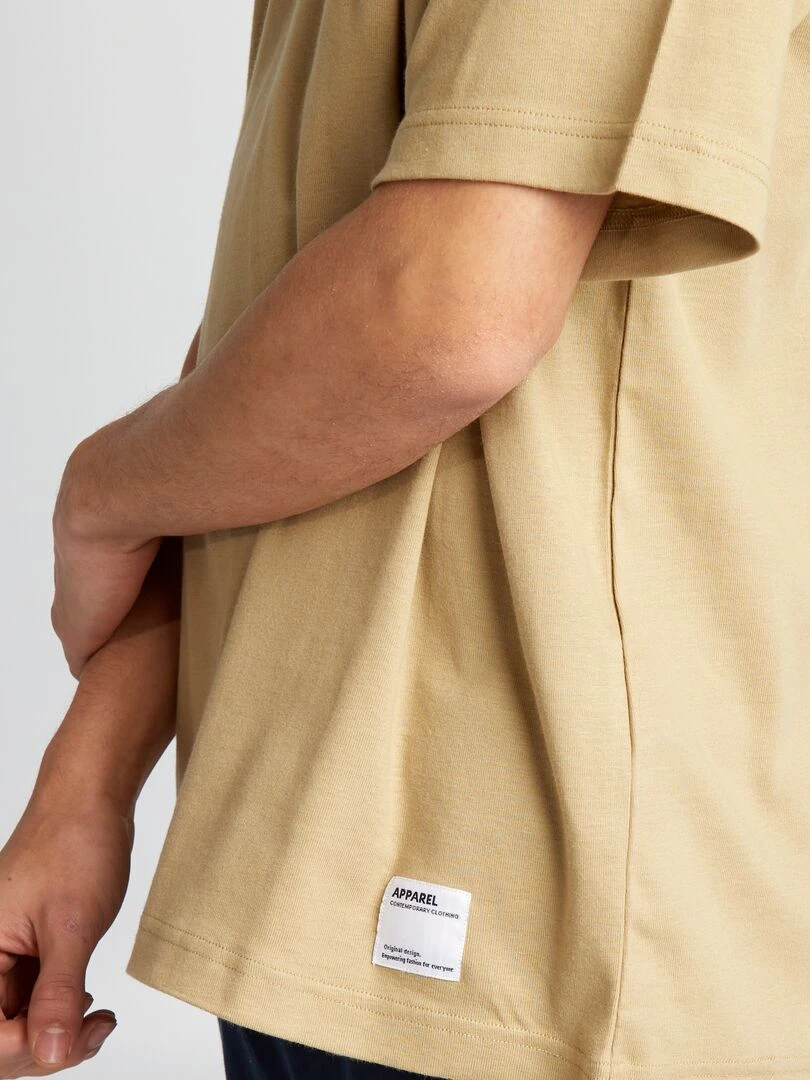 T shirt col rond en coton   Beige