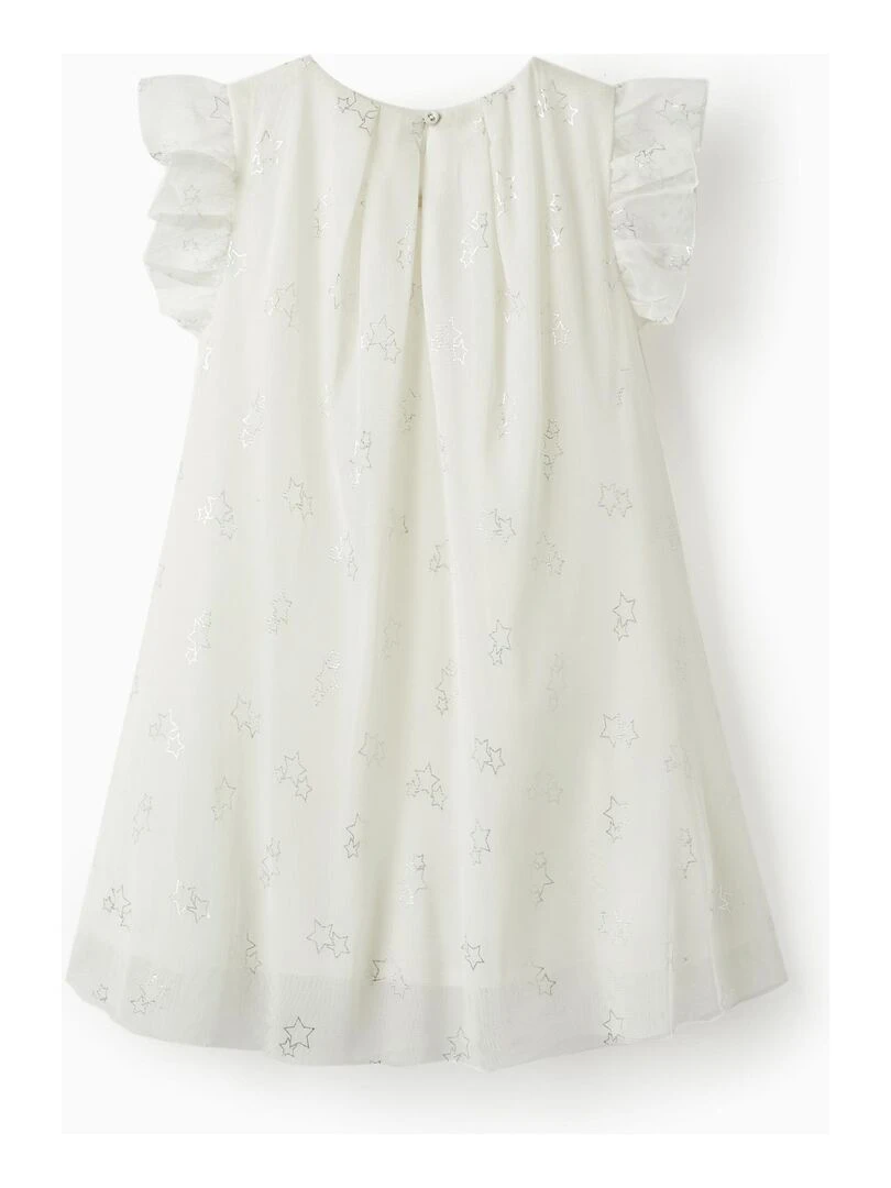 Robe en tulle et coton pour fille 'Special Days Stars' manches courtes CÉRÉMONIE Blanc
