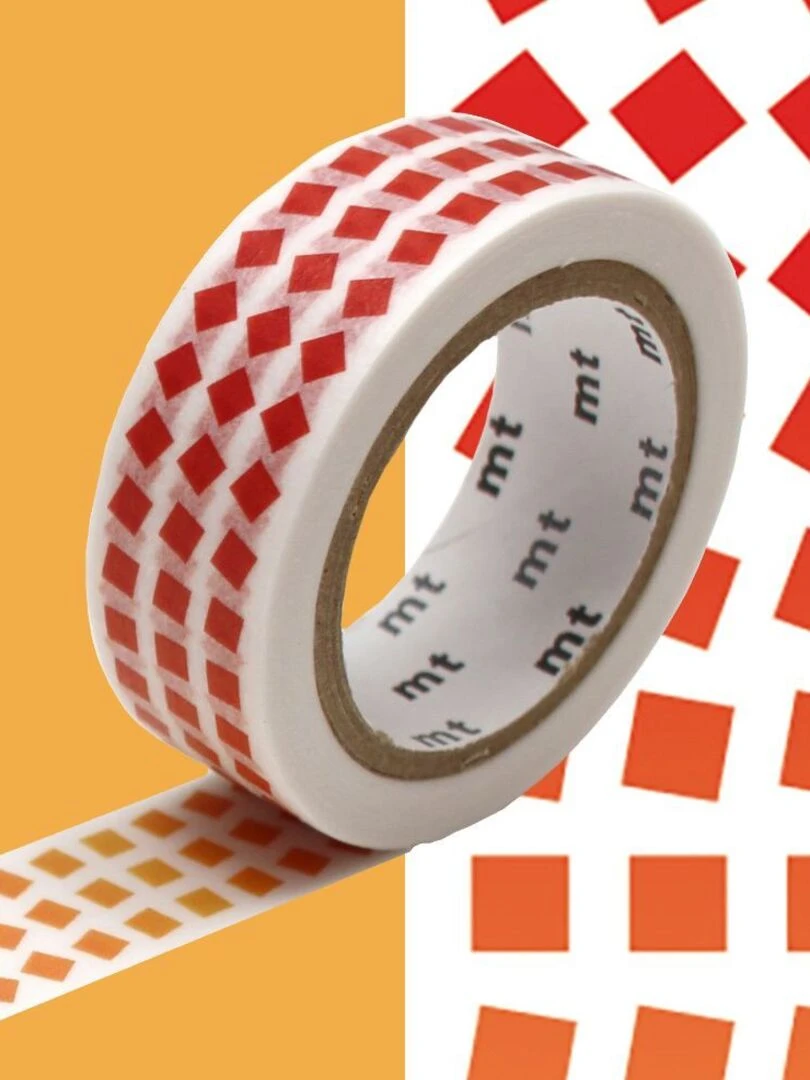 Masking tape carrés rouges sur fond blanc 1 5 cm x 7 m N/A