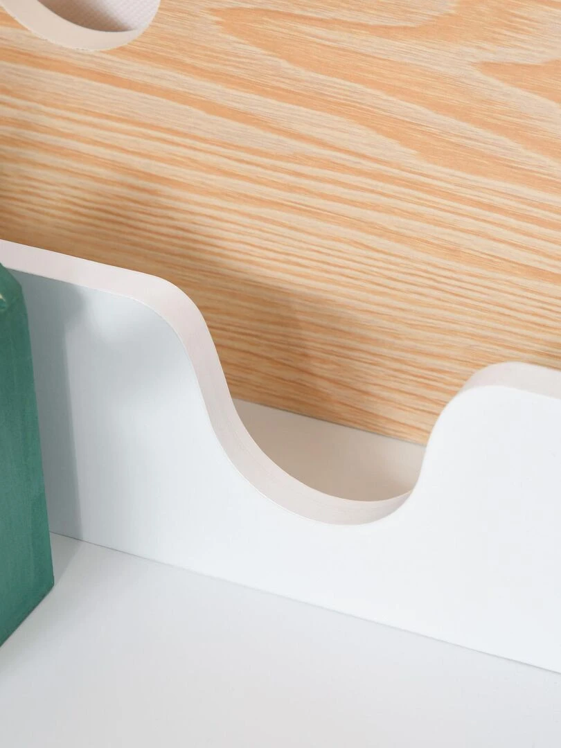 Bureau enfant et tabouret style scandinave blanc aspect bois de pin   Blanc