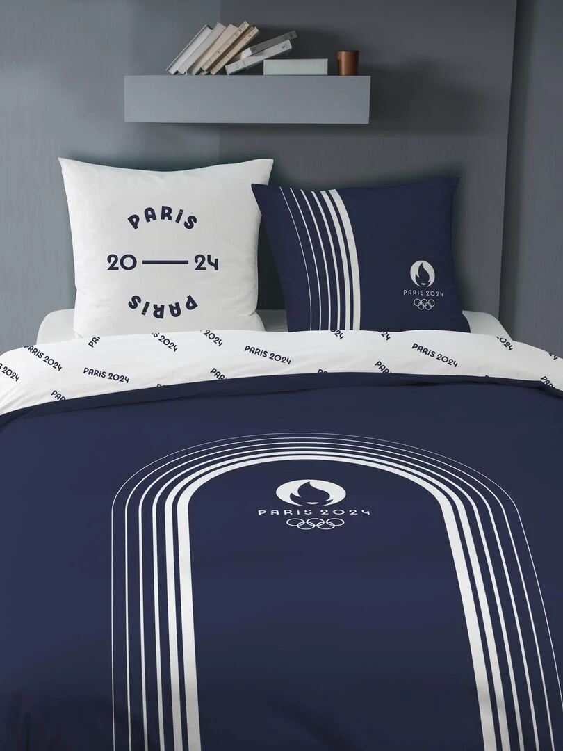 Parure de lit imprimée 100% coton PARIS 2024 JEUX OLYMPIQUES ESSENTIELS Bleu marine