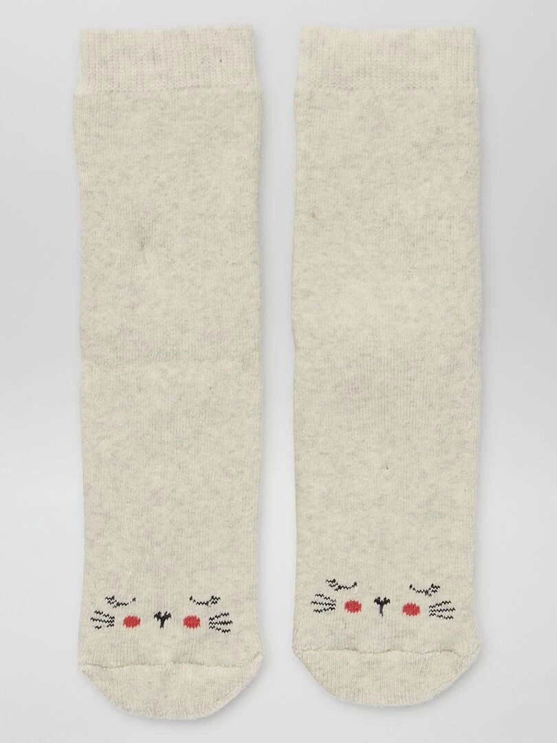 Lot de 2 paires de chaussettes 'coeurs' et 'chat' Rouge/beige