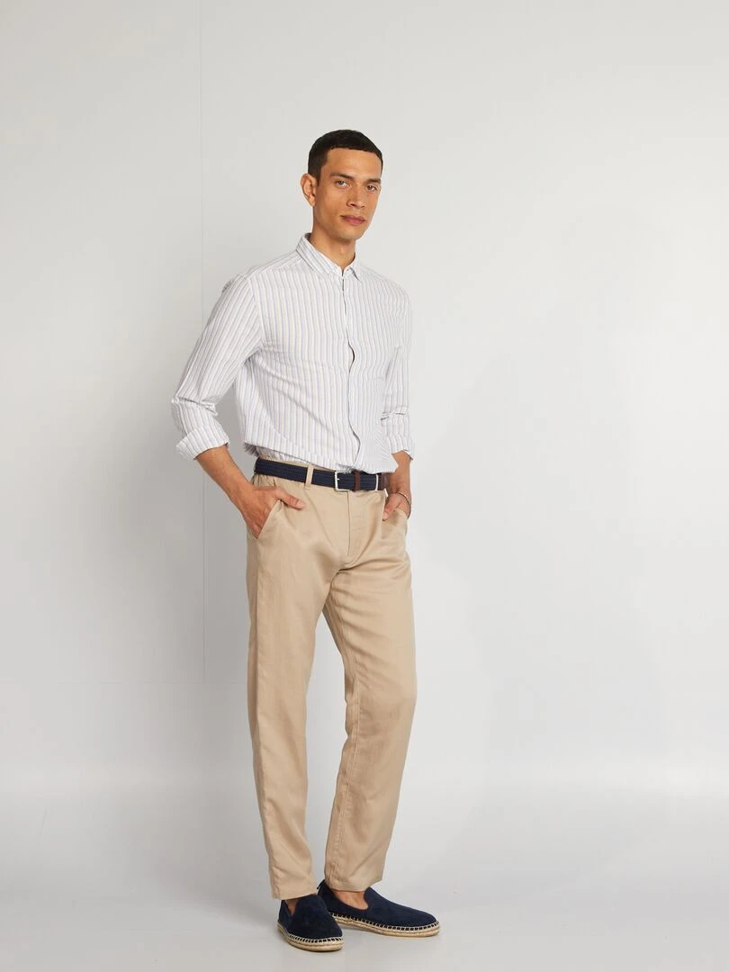 Chemise à coupe droite et à rayures Bleu/blanc/beige