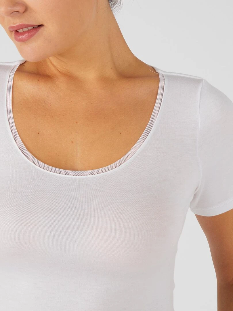 T shirt manches courtes en microfibre effet relaxant Thermolactyl Damart Blanc