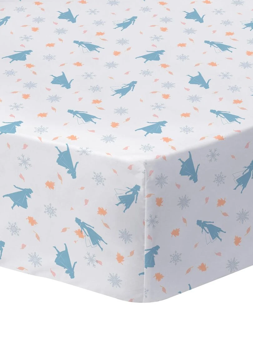 Drap housse imprimé 100% coton DISNEY HOME FROZEN SISTERS Blanc