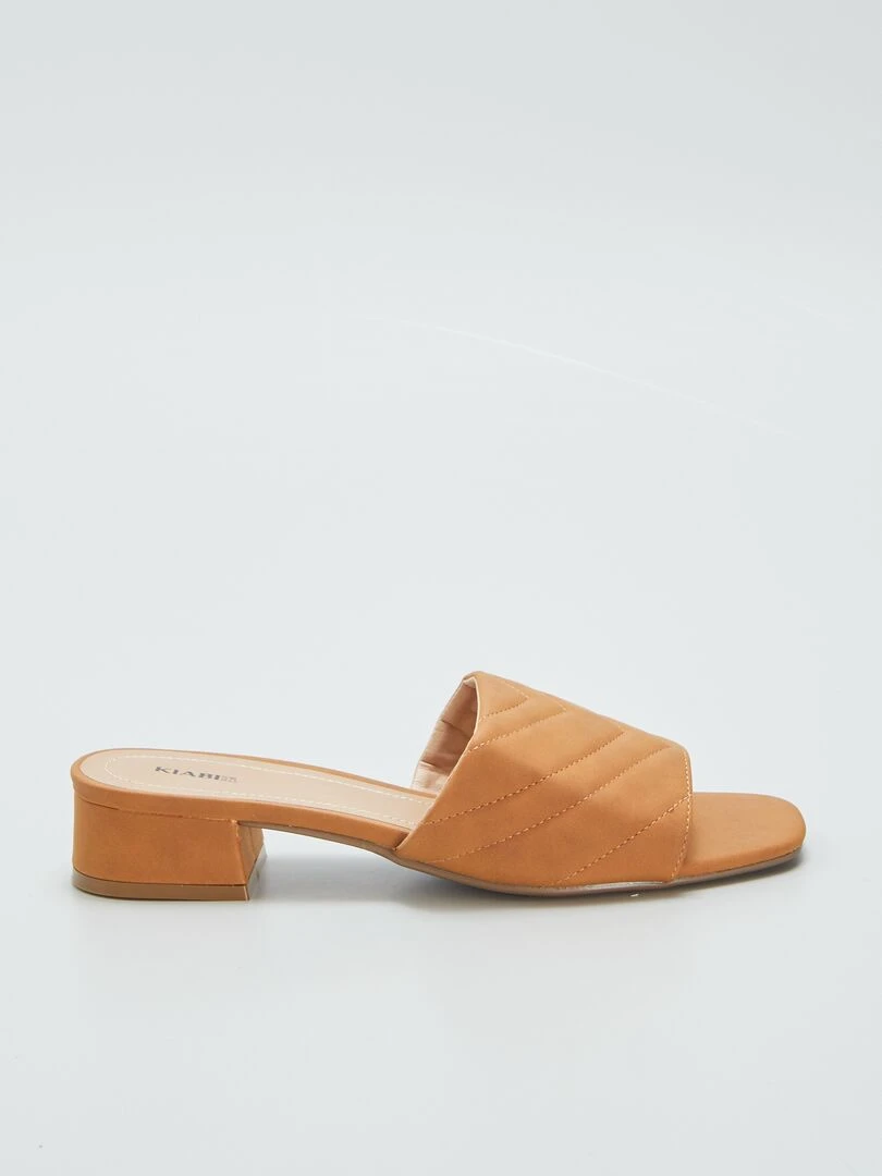 Mules à talons avec bride matelassée Camel