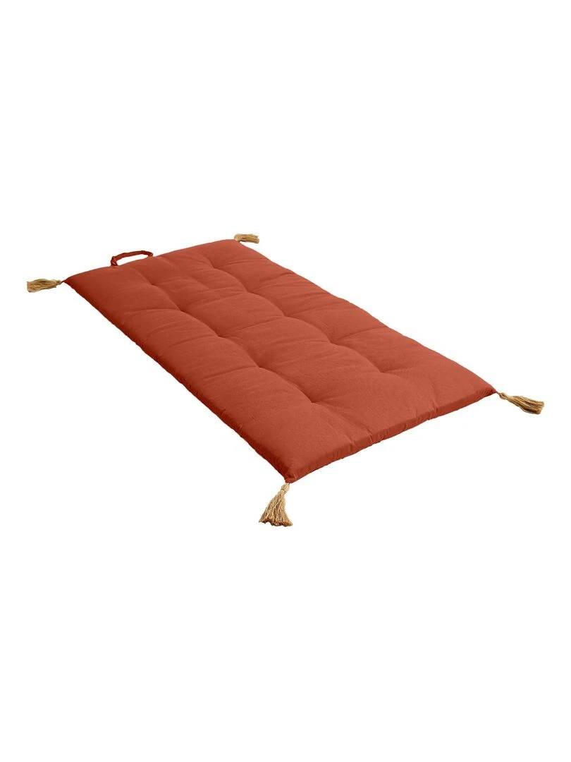 Futon coloré avec 4 pompons en jute Rouge brique