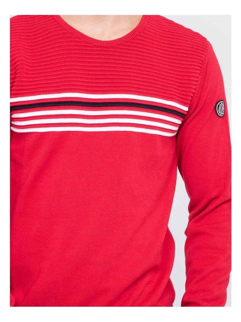 Pull fin col rond coton ACTION   Rouge