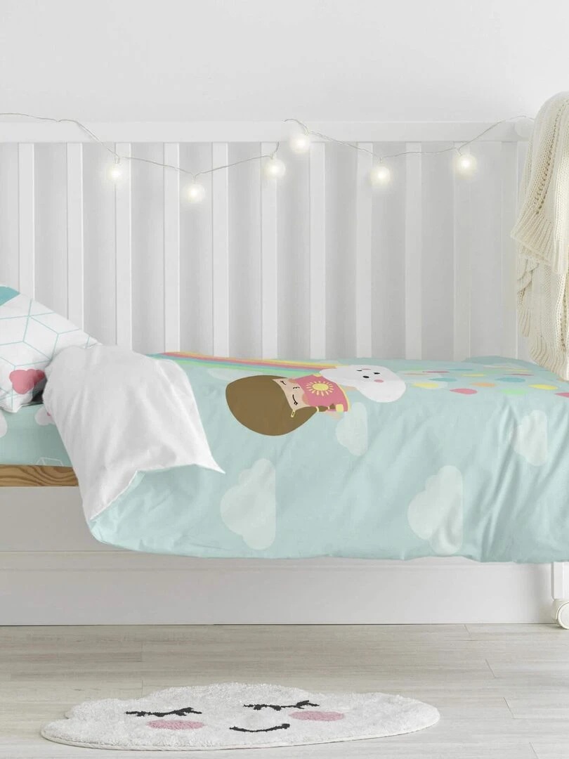 Parure housse de couette 2 pièces Rainbow Lit Bébé "Happyfriday" Multicolore