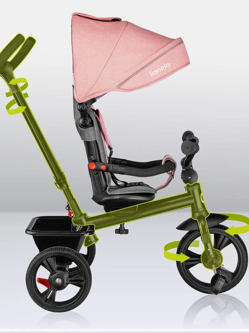 LIONELO Haari   Tricycle bébé évolutif   Jusqu'à 25 Kg   Siège réversible   Panier Sac   Rose
