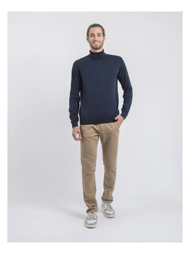 Pull col roulé pur coton LODIRK   Bleu marine