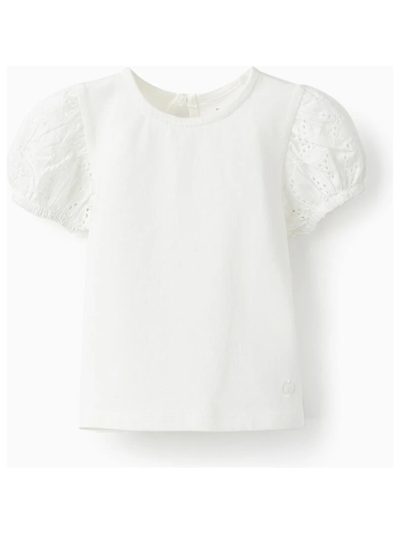 T shirt avec Broderie pour Bébé Fille manches courtes ATLANTIC COMPANY Blanc