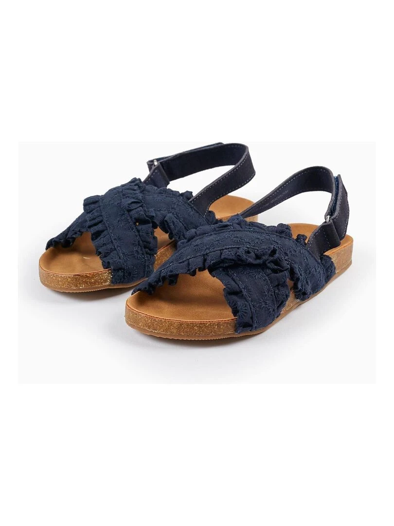 Sandales avec Volants et Broderies Florales pour Fille ATLANTIC COMPANY Bleu foncé